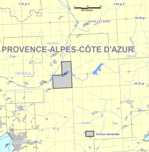 Carte de la demande de permis de recherche de gaz et d'huile de schiste dit de Greoux-les-Bains